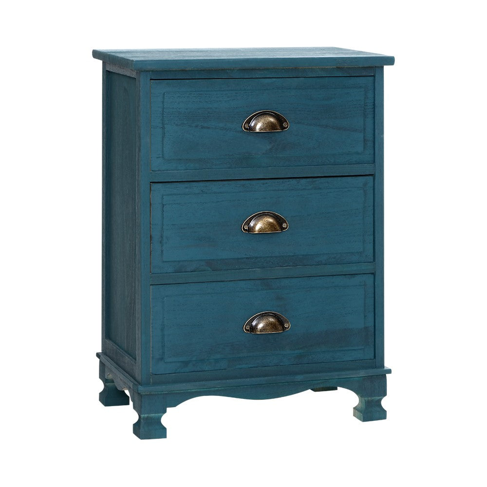 Vintage 3-Drawer Blue Bedside Table, Anti-Scratch - Artiss