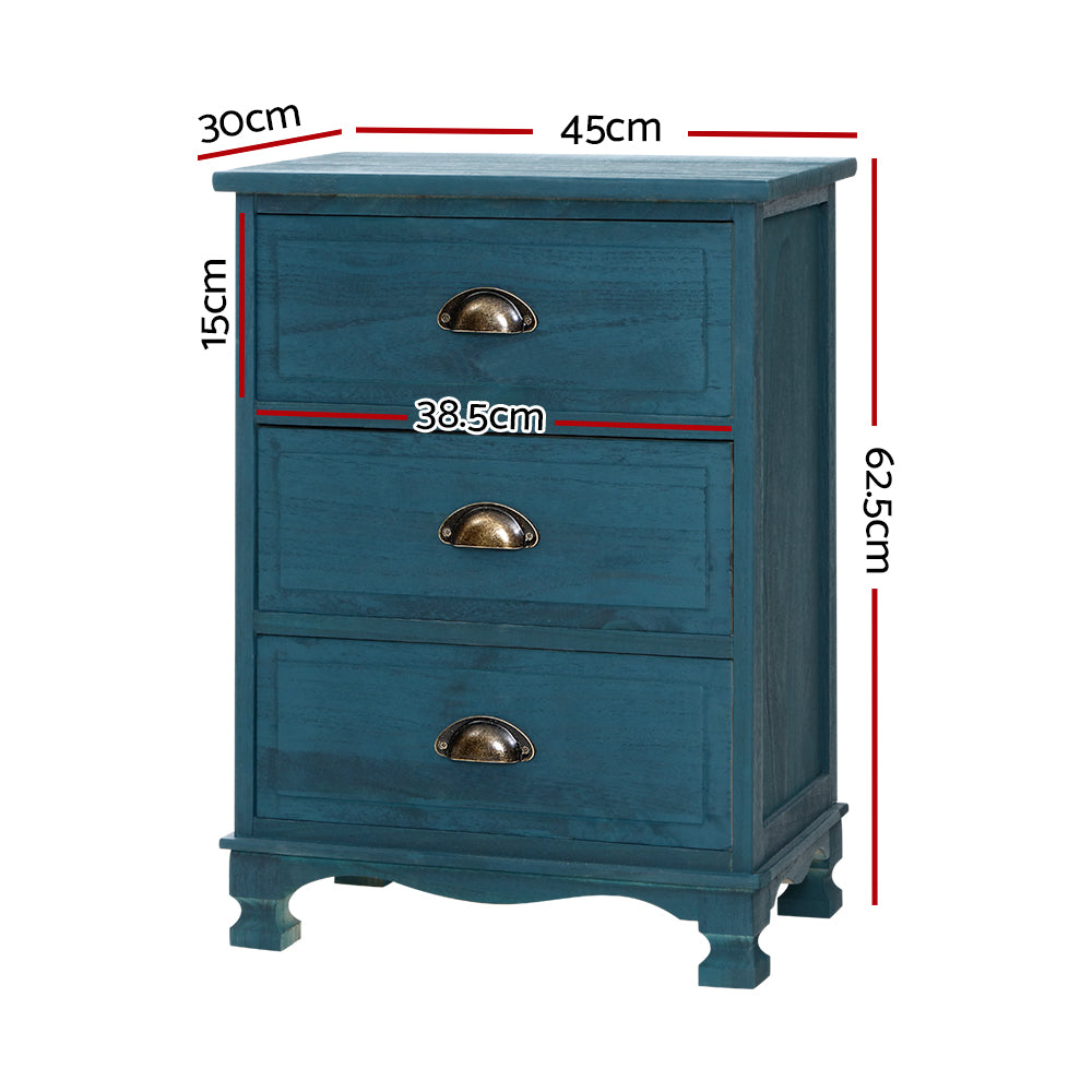 Vintage 3-Drawer Blue Bedside Table, Anti-Scratch - Artiss