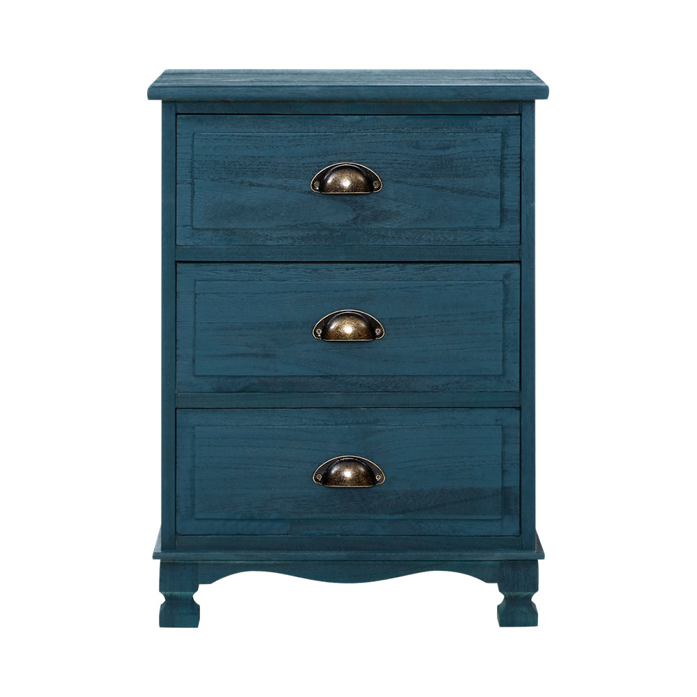 Vintage 3-Drawer Blue Bedside Table, Anti-Scratch - Artiss