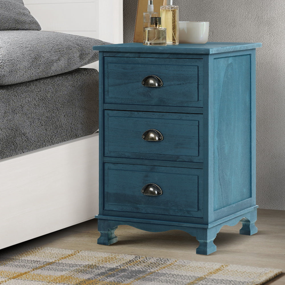 Vintage 3-Drawer Blue Bedside Table, Anti-Scratch - Artiss