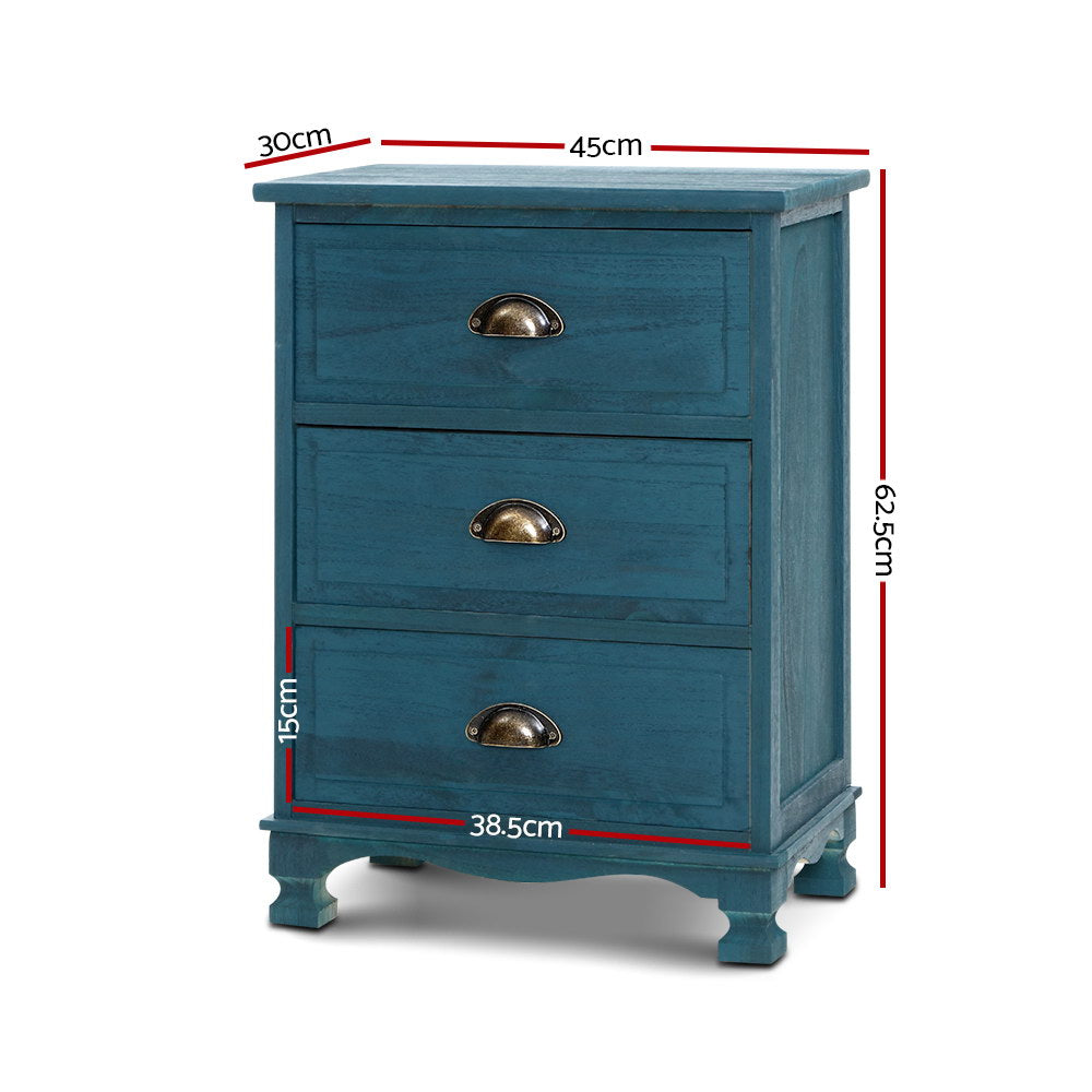 THYME 3-Drawer Bedside Table Vintage Blue