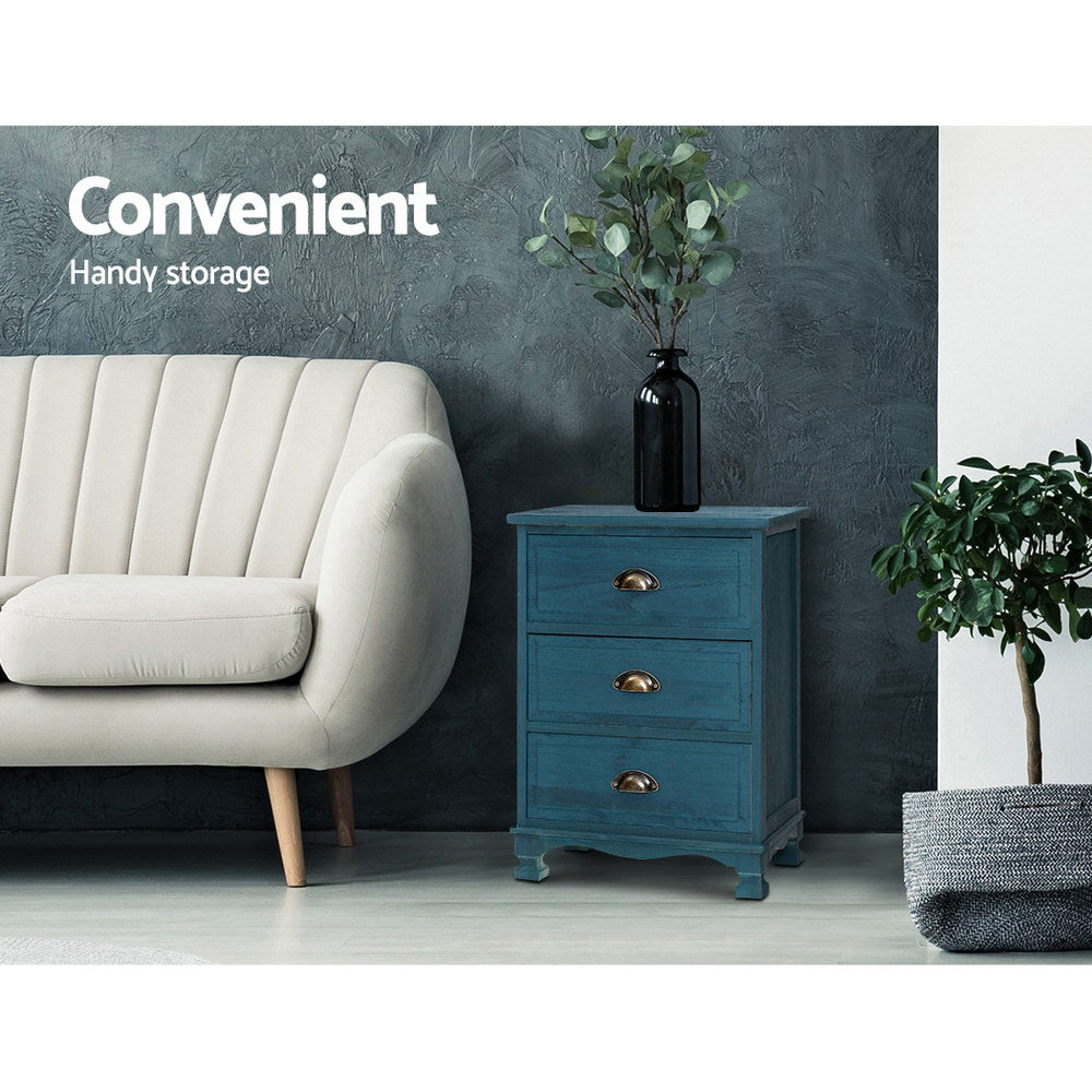 THYME 3-Drawer Bedside Table Vintage Blue