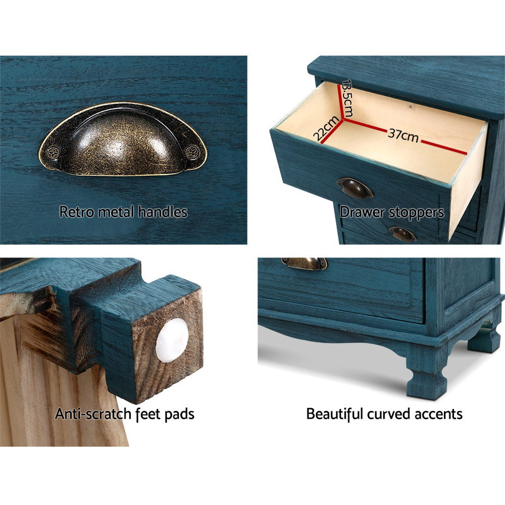 THYME 3-Drawer Bedside Table Vintage Blue