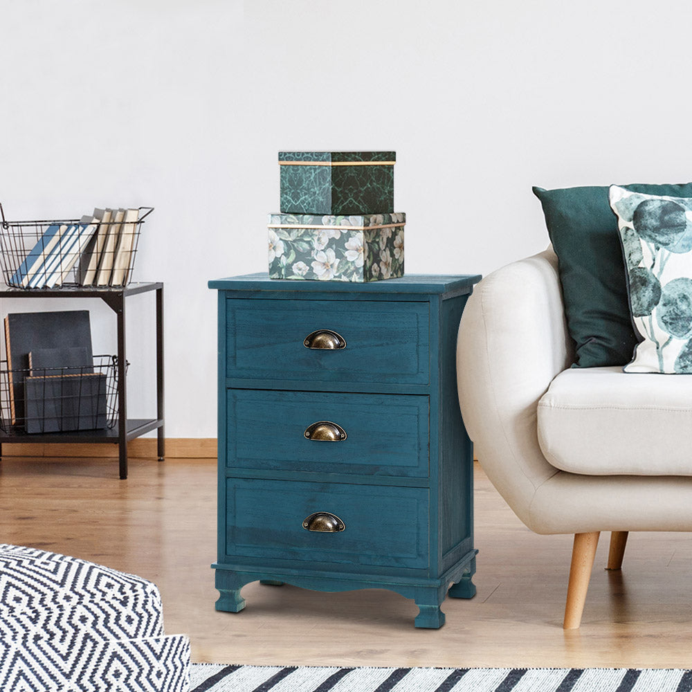 THYME 3-Drawer Bedside Table Vintage Blue