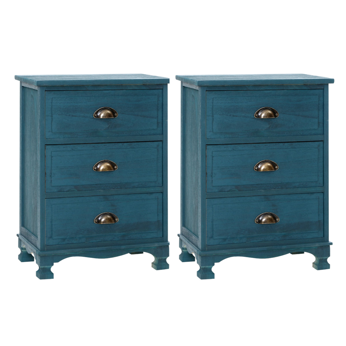 Thyme 2x Bedside Table 3 Drawers Vintage Blue