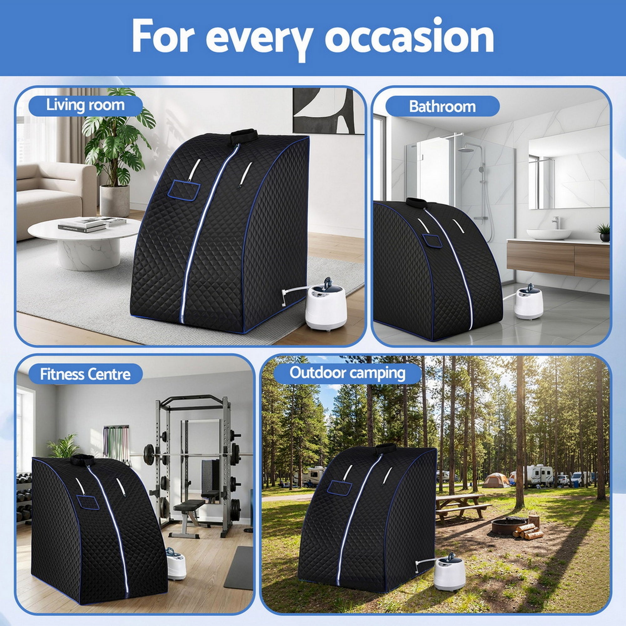 Devanti Portable Steam Sauna Tent 1000W 2L Steamer Pot Personal Home SPA Timer