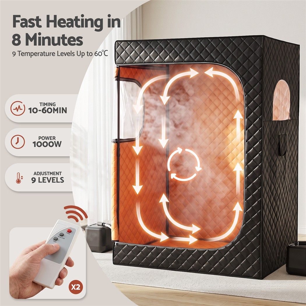 Devanti Portable Steam Sauna Tent 2 Person 1000W 3L Steamer Home SPA 60Min Timer