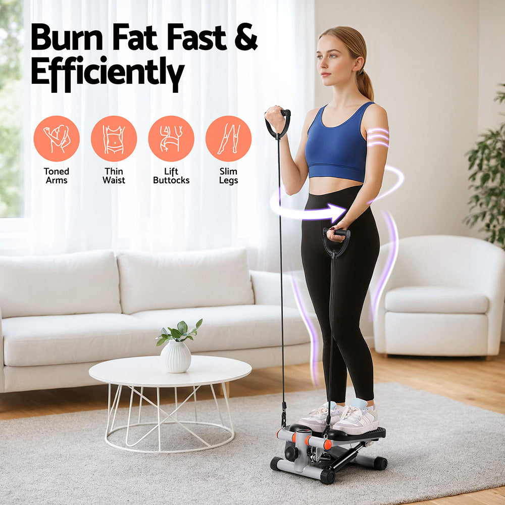 Everfit Compact Mini Stepper with Resistance Rope Grey