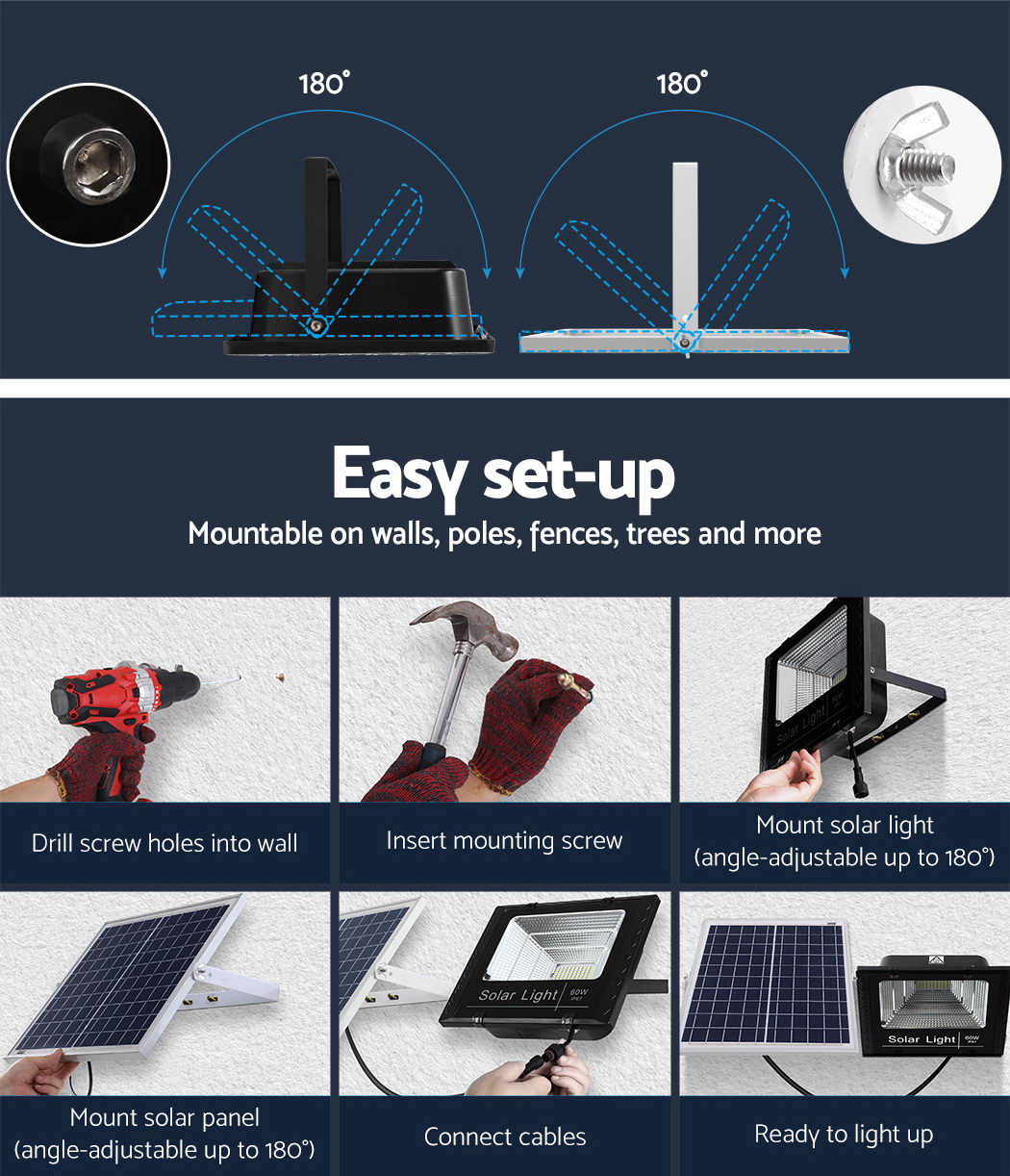 Leier 60W LED Solar Street Light Motion Sensor Remote Black