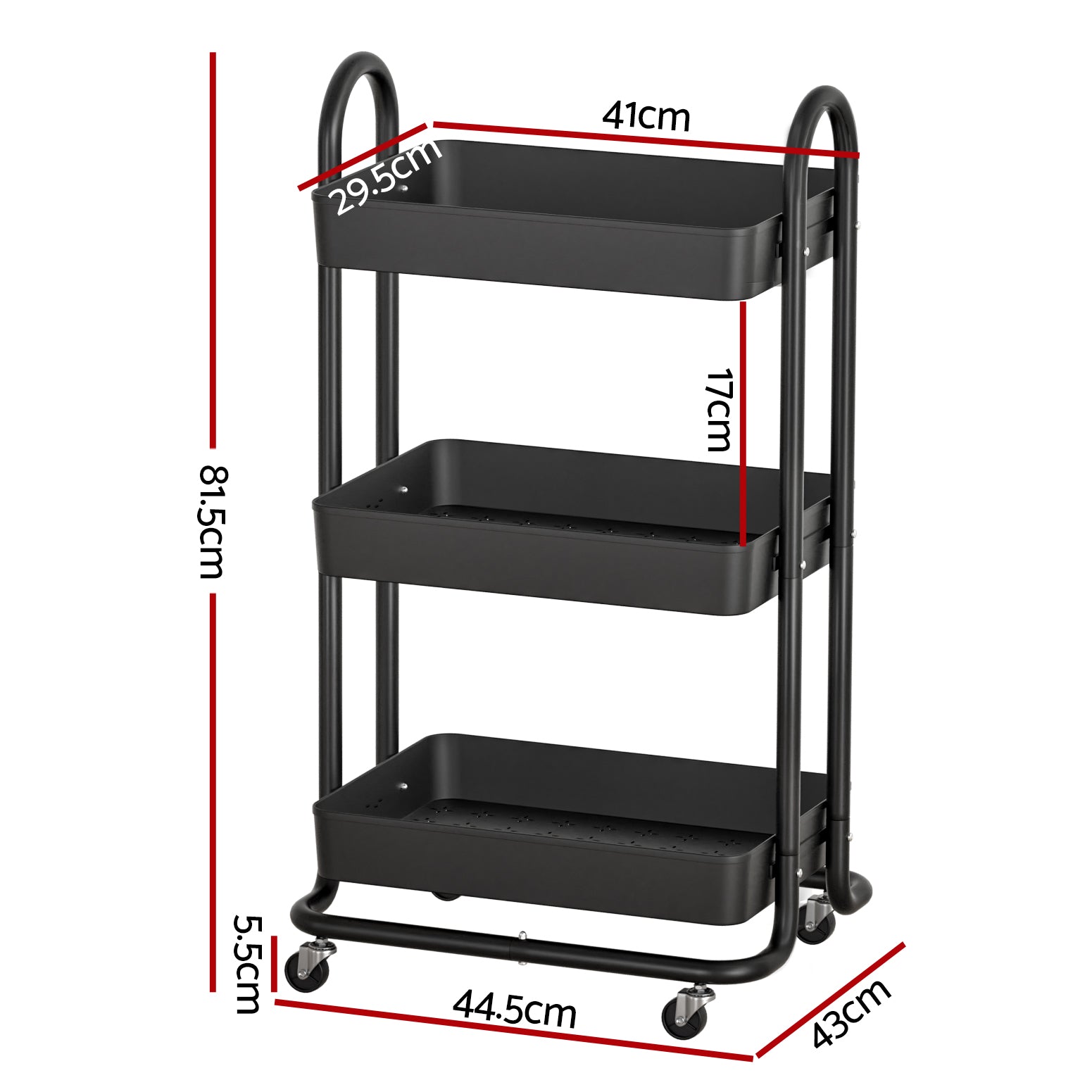 Artiss 3-Tier Kitchen Storage Trolley Cart Black Wheels