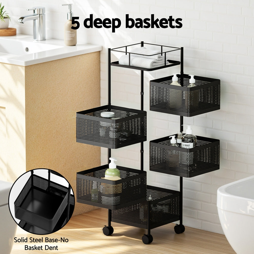 Artiss 5-Tier Kitchen Storage Trolley Cart Black