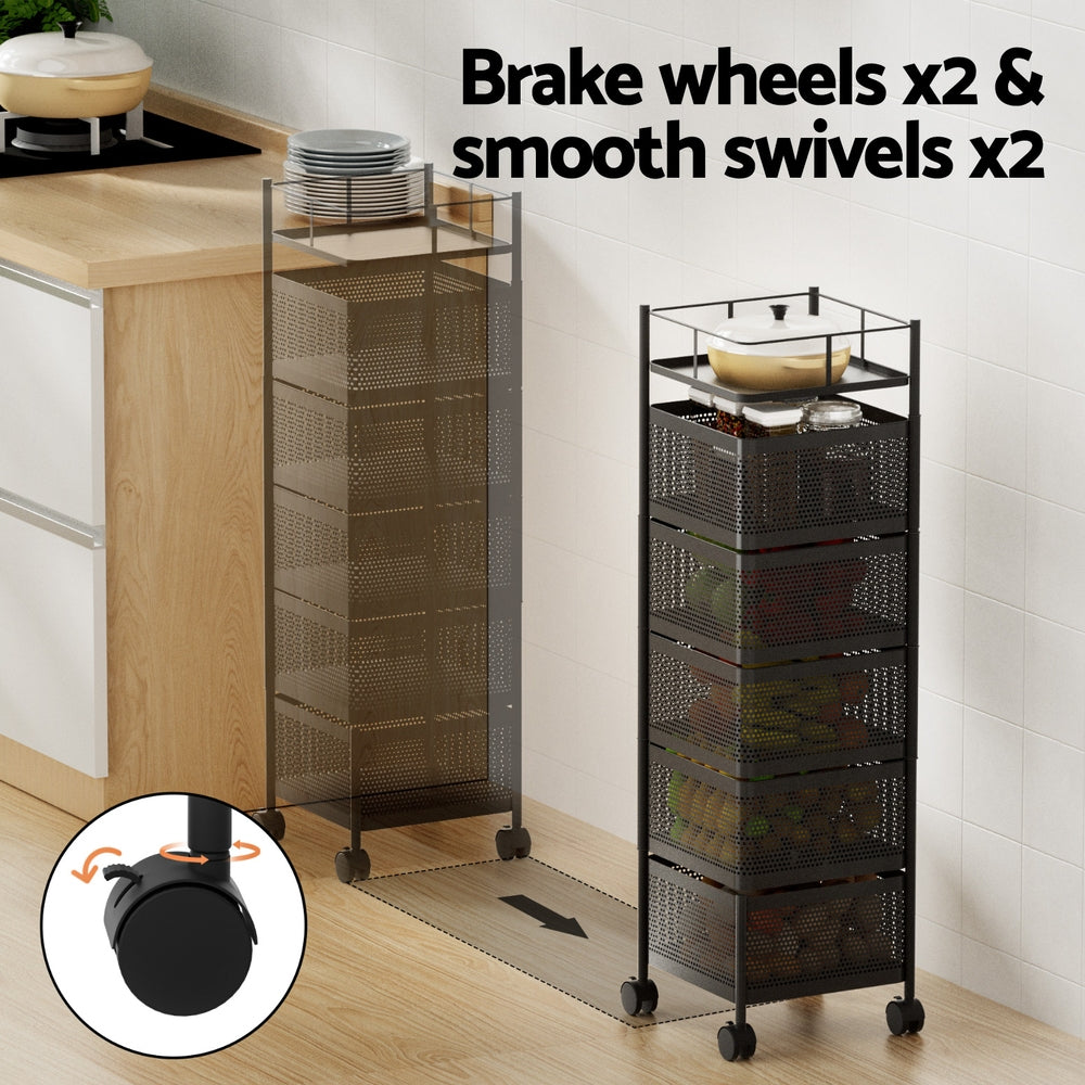 Artiss 5-Tier Kitchen Storage Trolley Cart Black