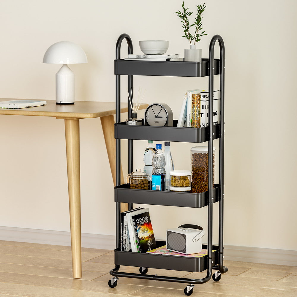 Artiss 4-Tier Kitchen Storage Trolley Cart Black