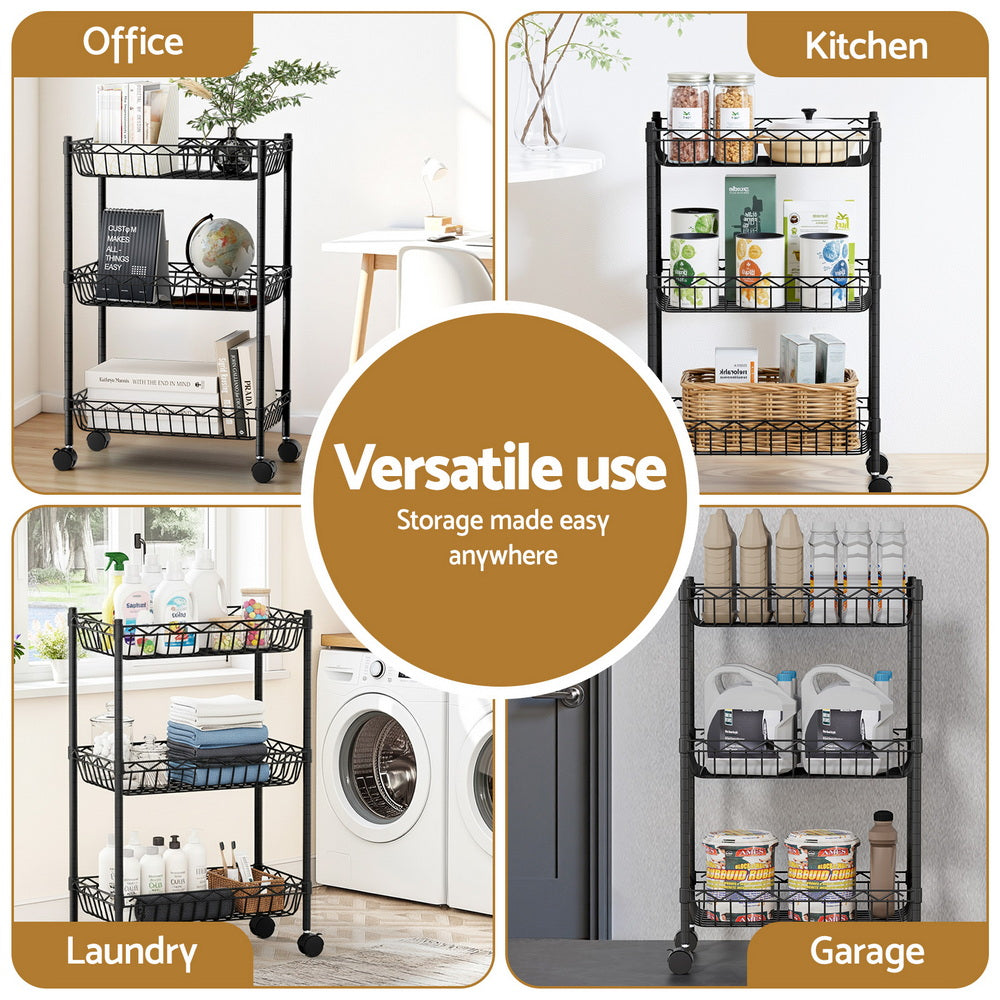 Artiss 3-Tier Shelving Unit Adjustable Garage Storage Kitchen Rack With Wheels
