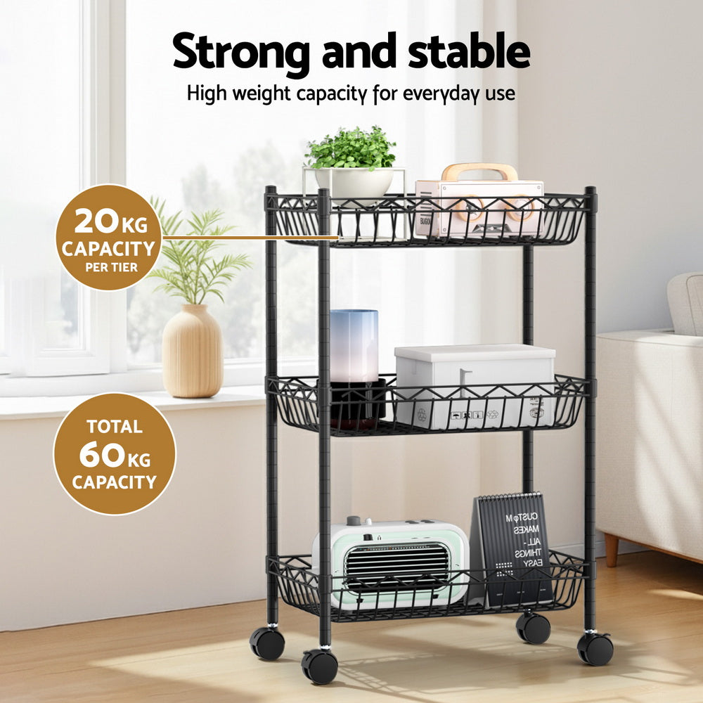 Artiss 3-Tier Shelving Unit Adjustable Garage Storage Kitchen Rack With Wheels