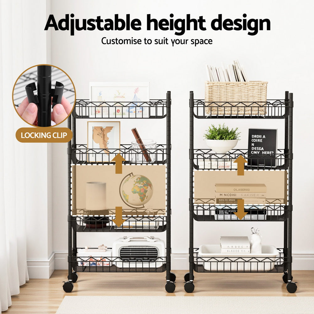 Artiss 4-Tier Shelving Unit Adjustable Garage Storage Kitchen Rack With Wheels
