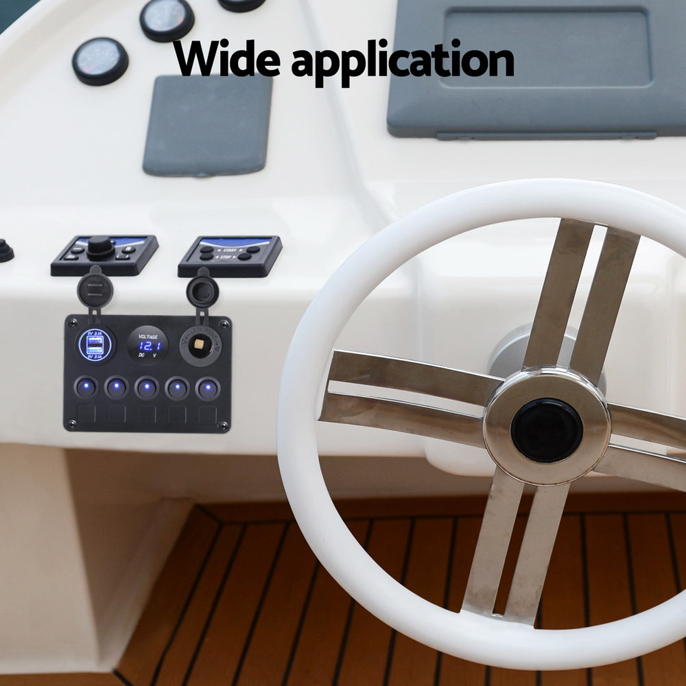 Giantz 5 Gang 12V Switch Panel For Car Boat Marine USB ON-OFF LED Rocker Toggle