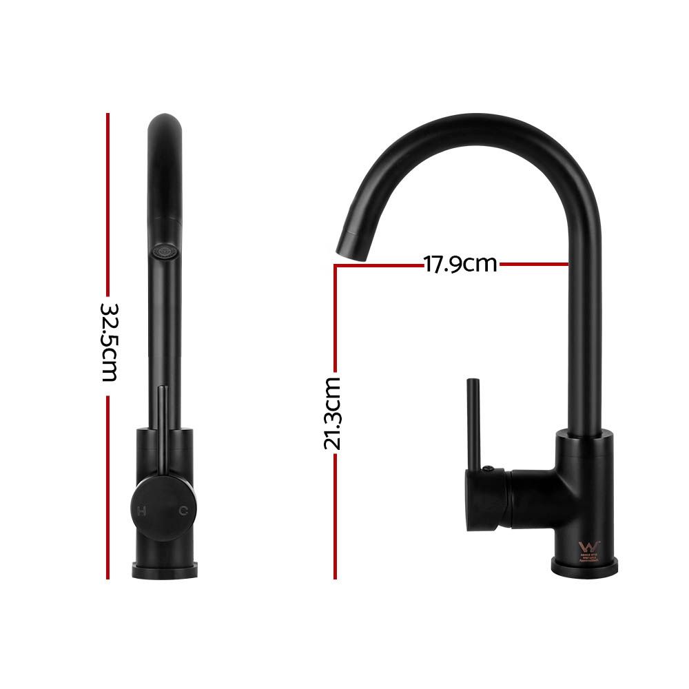 Cefito Kitchen Mixer Tap Gooseneck Sink Faucet Black
