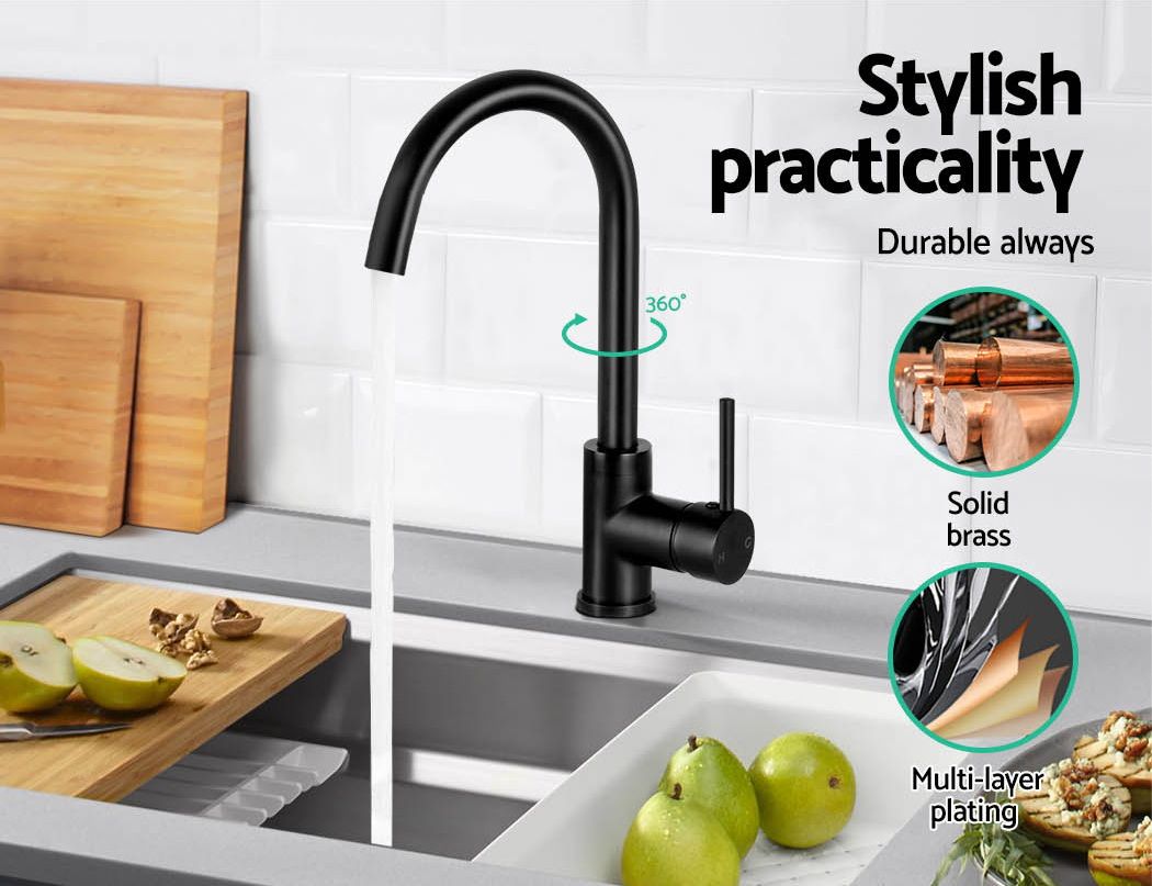 Cefito Kitchen Mixer Tap Gooseneck Sink Faucet Black