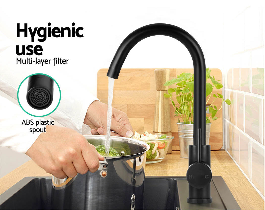 Cefito Kitchen Mixer Tap Round Black Basin Faucet