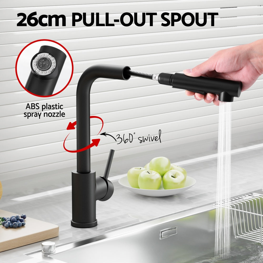 Kitchen Mixer Tap Pull Out Rectangle 2 Mode Sink Basin Faucet Swivel WELS Black