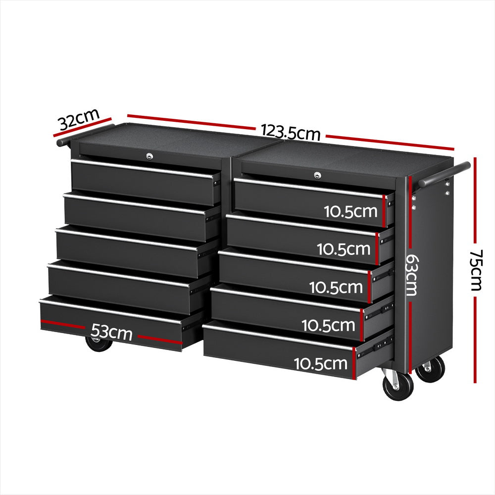 Giantz 10-Drawer Tool Chest Trolley Black