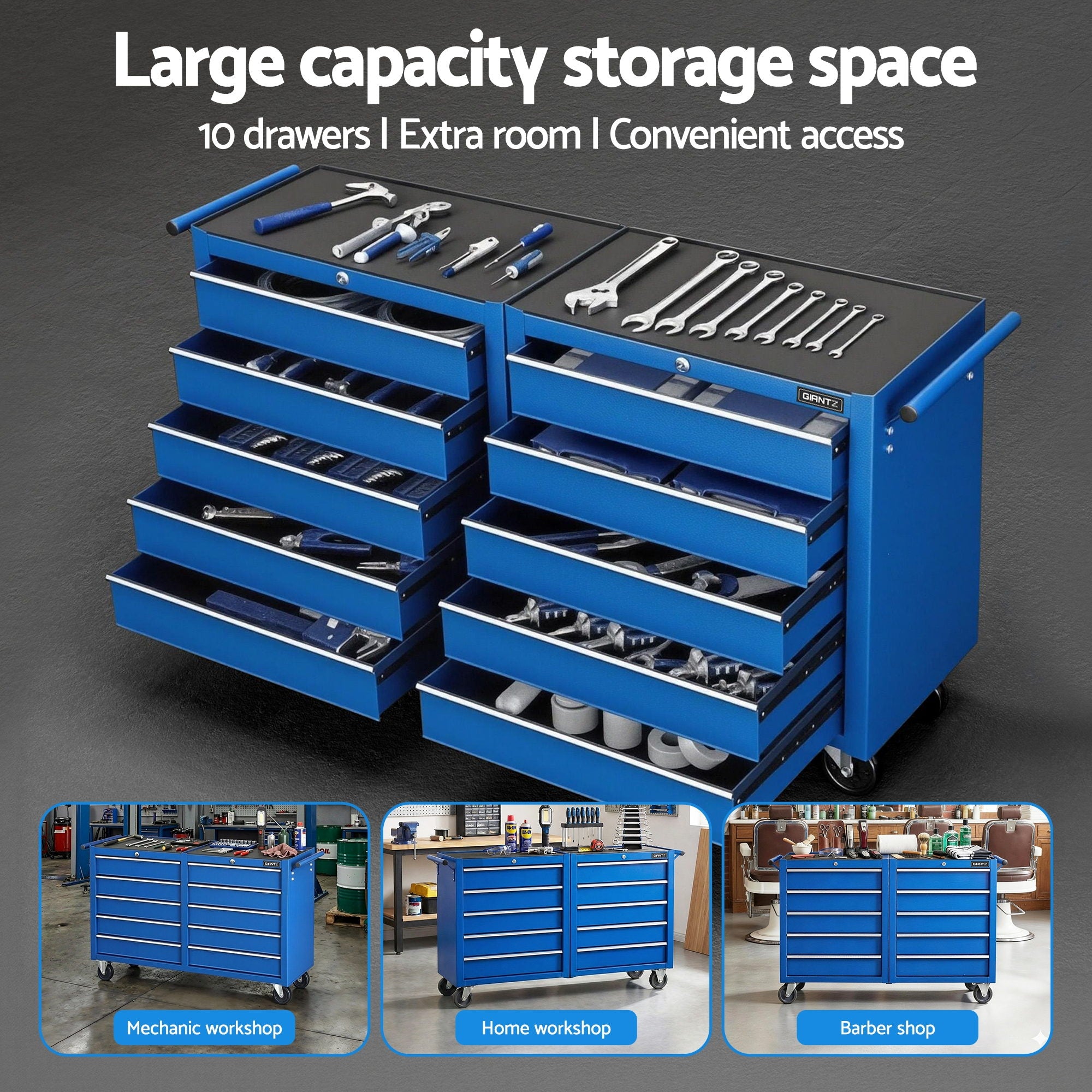 Giantz Tool Chest Trolley 10 Drawers Toolbox Storage Blue