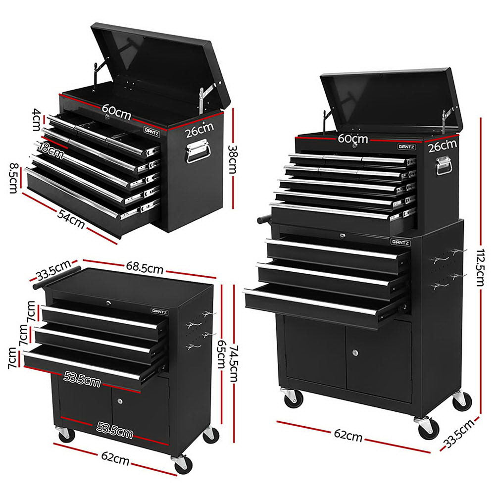 Giantz 12-Drawer Tool Chest Trolley Black Storage Cabinet