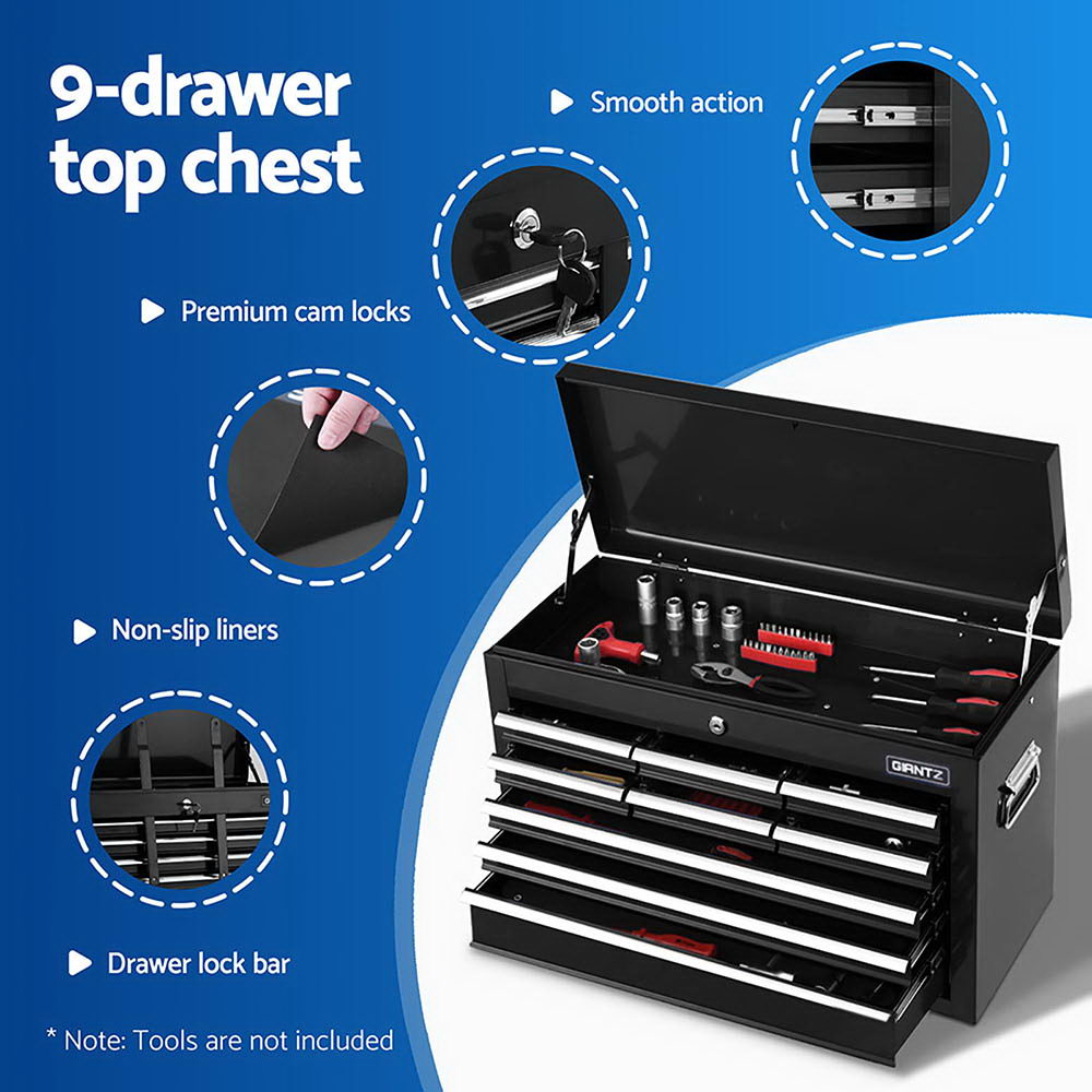 Giantz 12-Drawer Tool Chest Trolley Black Storage Cabinet