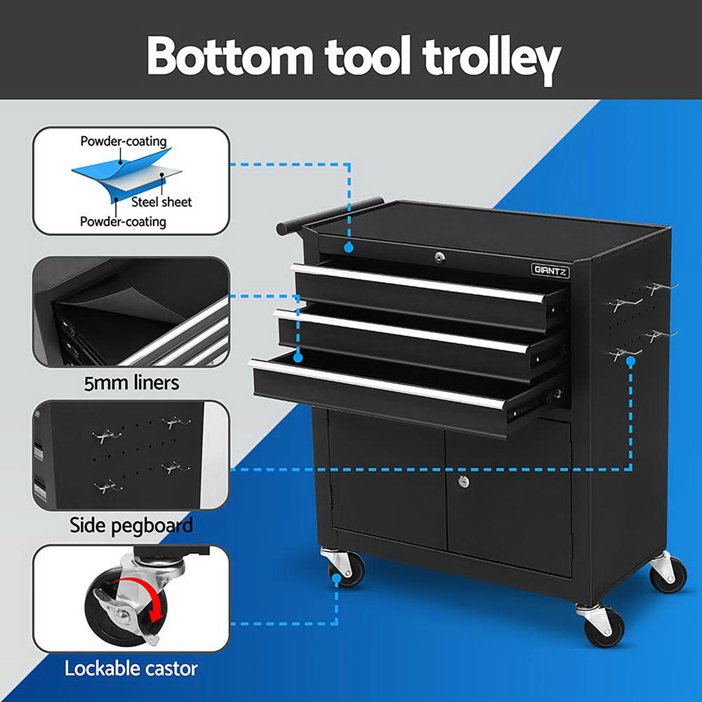 Giantz 12-Drawer Tool Chest Trolley Black Storage Cabinet