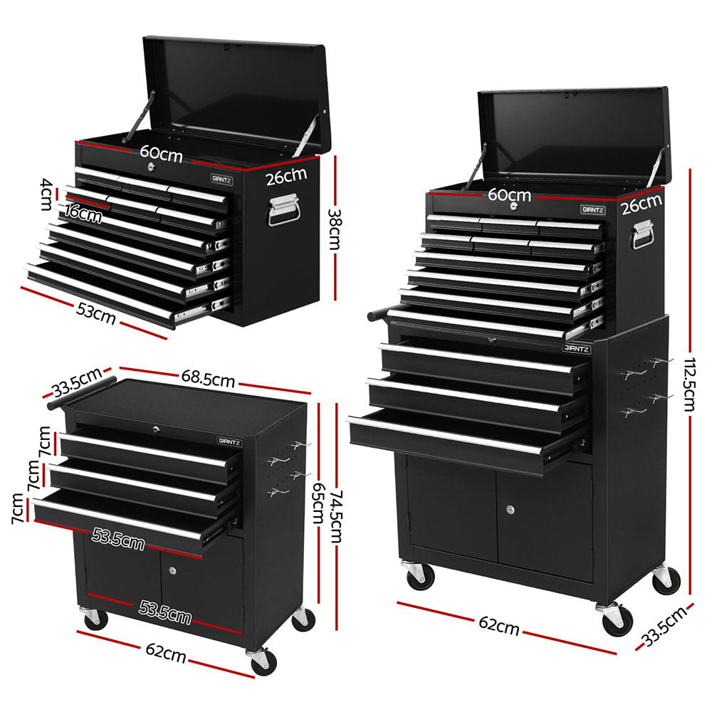 Giantz 13-Drawer Tool Box Cabinet Trolley Black