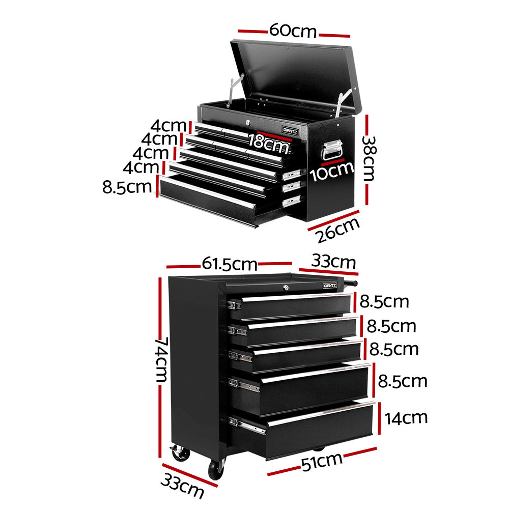 Giantz 14-Drawer Tool Cabinet Trolley Black