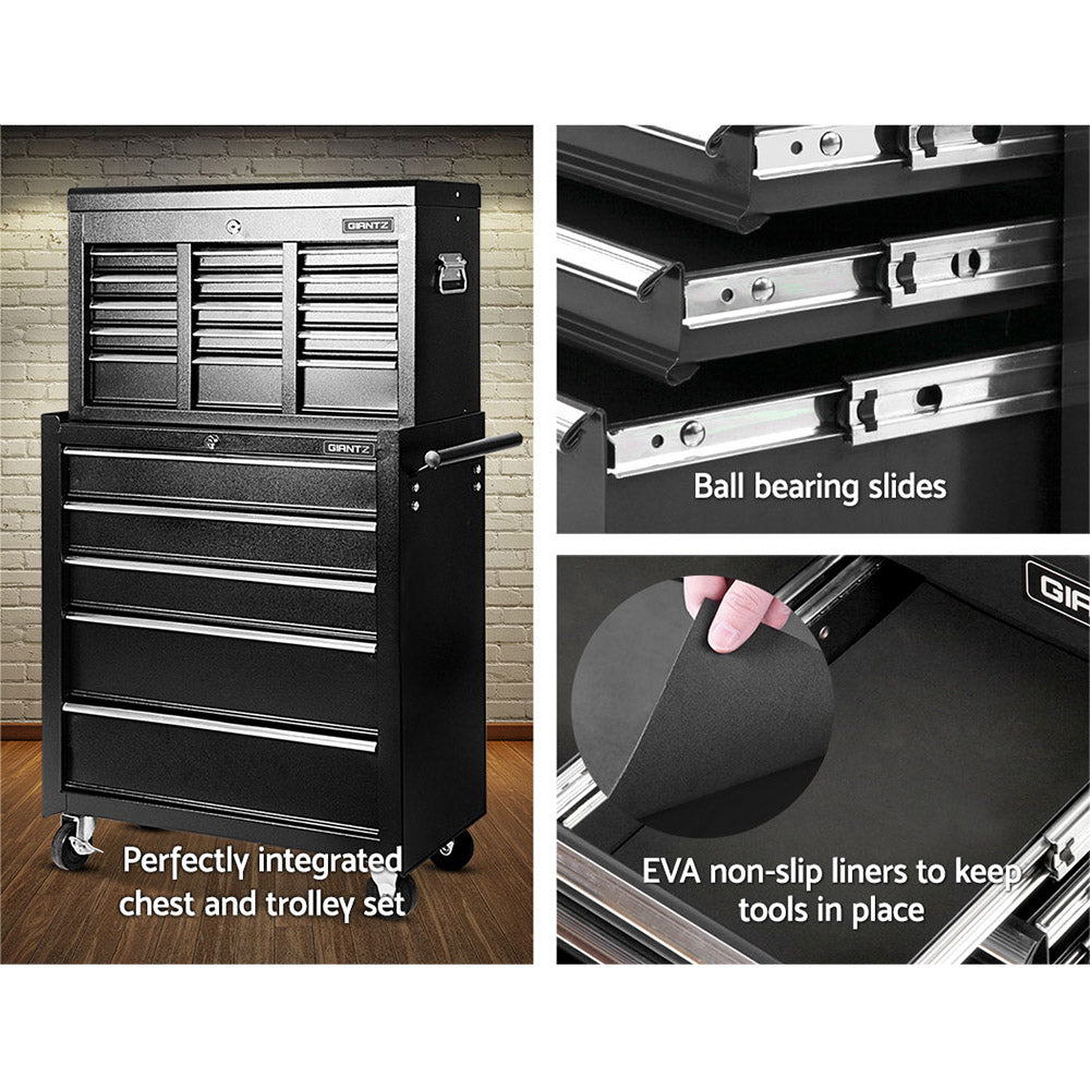 Giantz 14-Drawer Tool Cabinet Trolley Black