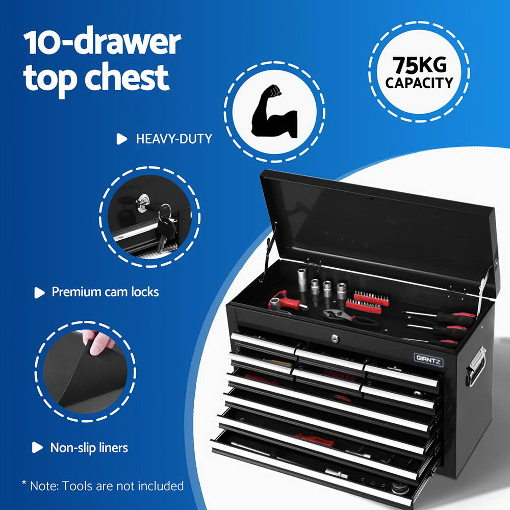 Giantz 15-Drawer Tool Chest Trolley 2-in-1 Storage Black