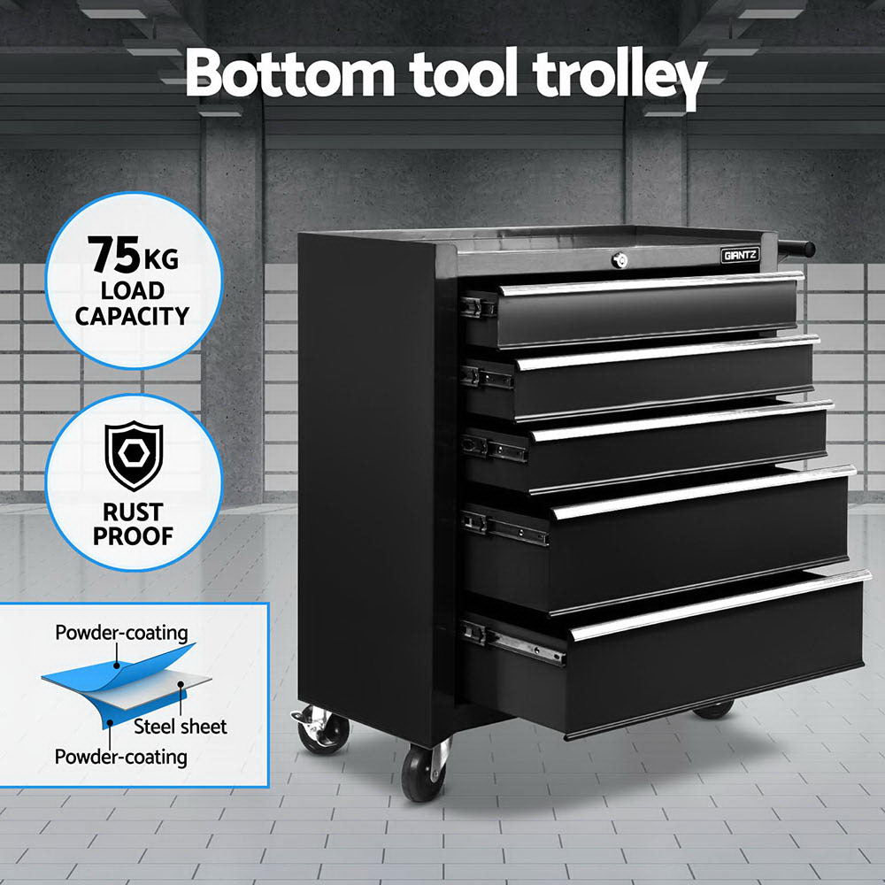 Giantz 15-Drawer Tool Chest Trolley 2-in-1 Storage Black