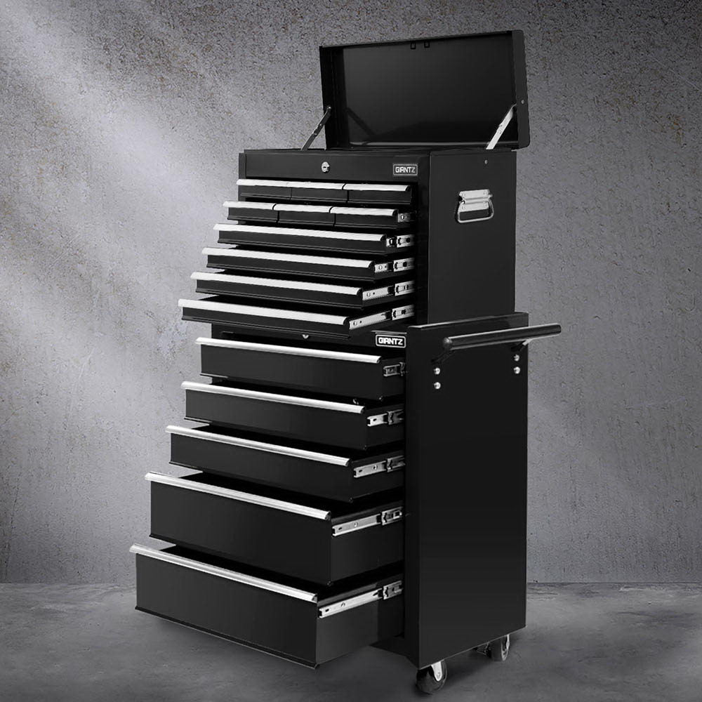 Giantz 15-Drawer Tool Chest Trolley 2-in-1 Storage Black