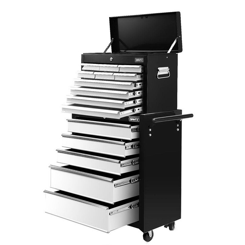 Giantz 15-Drawer Tool Chest Trolley 2-in-1 Storage Black Grey