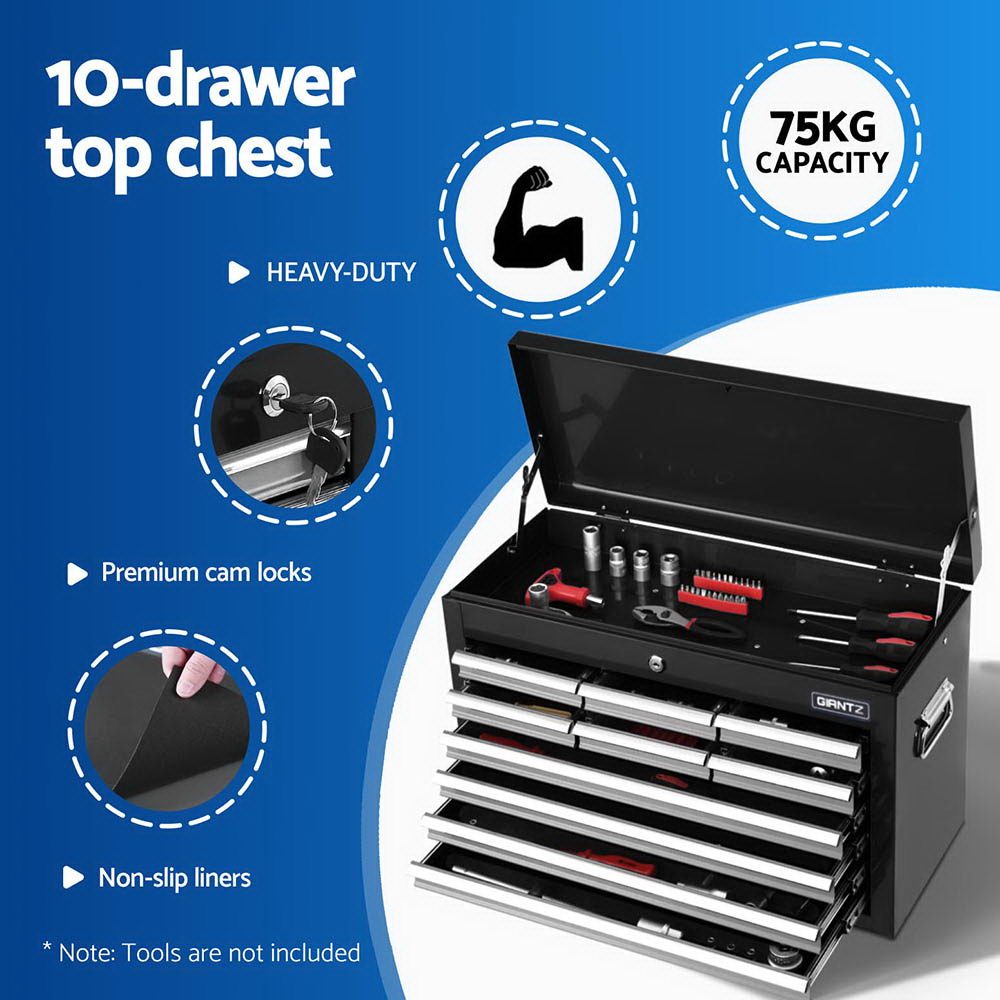 Giantz 15-Drawer Tool Chest Trolley 2-in-1 Storage Black Grey
