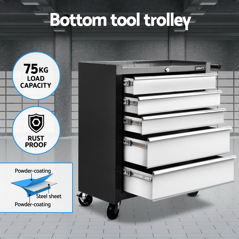 Giantz 15-Drawer Tool Chest Trolley 2-in-1 Storage Black Grey