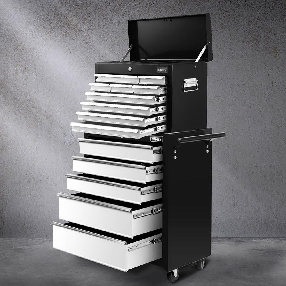 Giantz 15-Drawer Tool Chest Trolley 2-in-1 Storage Black Grey