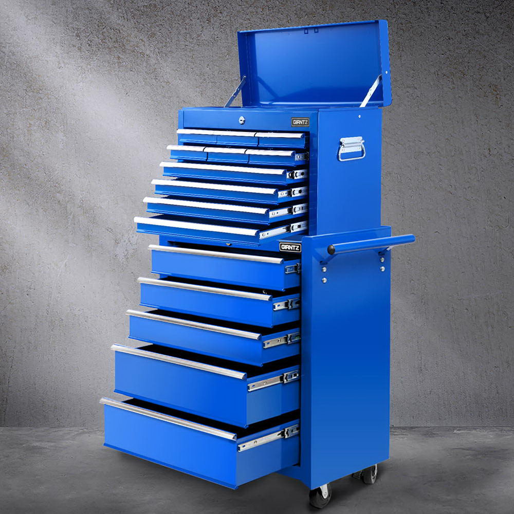 Giantz 2-in-1 Tool Chest Trolley 15 Drawers Blue