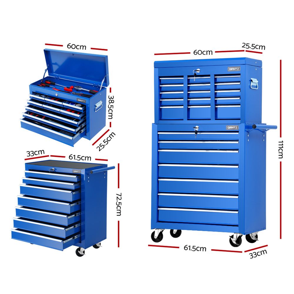 Giantz 16-Drawer Tool Chest Trolley Blue Garage Storage Cabinet