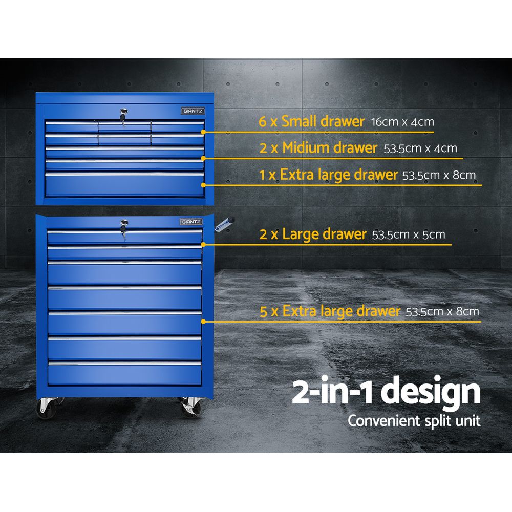 Giantz 16-Drawer Tool Chest Trolley Blue Garage Storage Cabinet