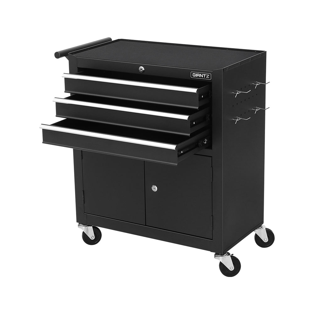 Giantz 3-Drawer Tool Trolley Chest Black with Wheels