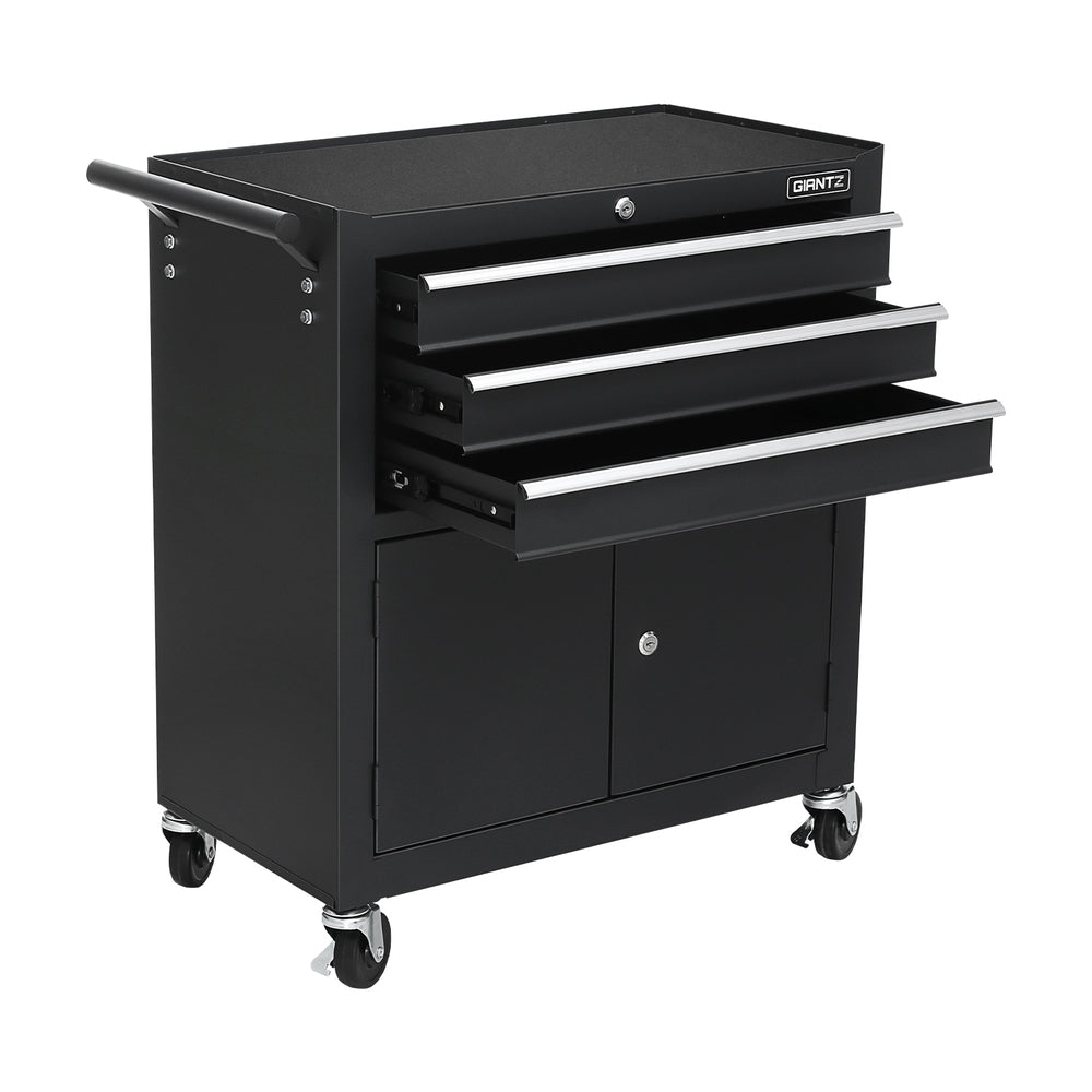 Giantz 3-Drawer Tool Trolley Chest Black with Wheels