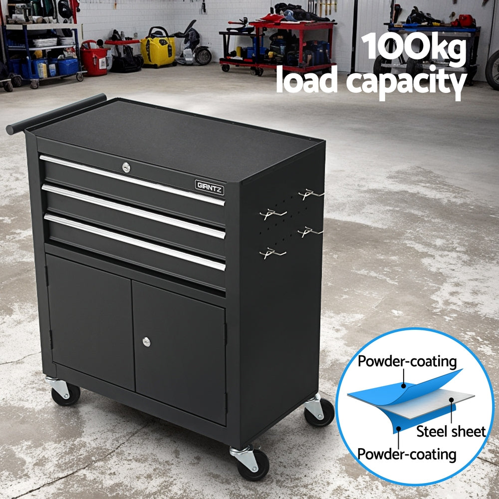 Giantz 3-Drawer Tool Trolley Chest Black with Wheels
