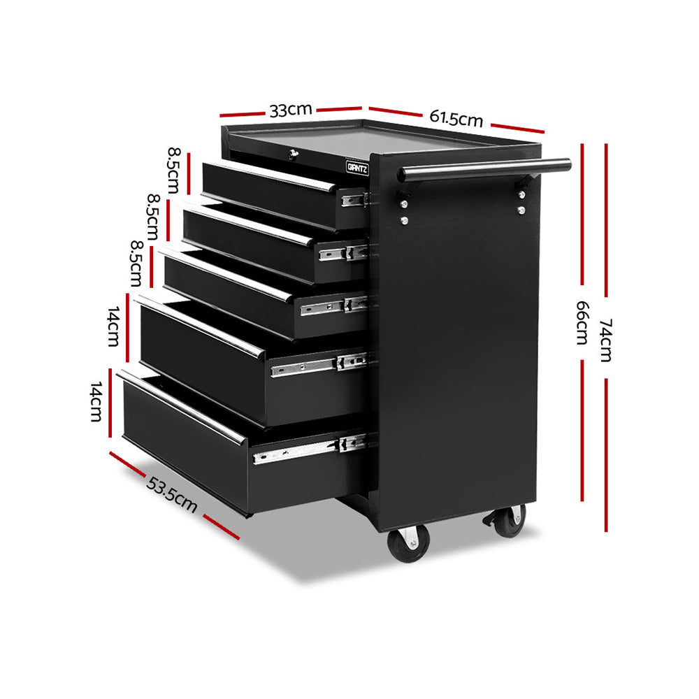 Giantz 5-Drawer Tool Trolley Cabinet Black