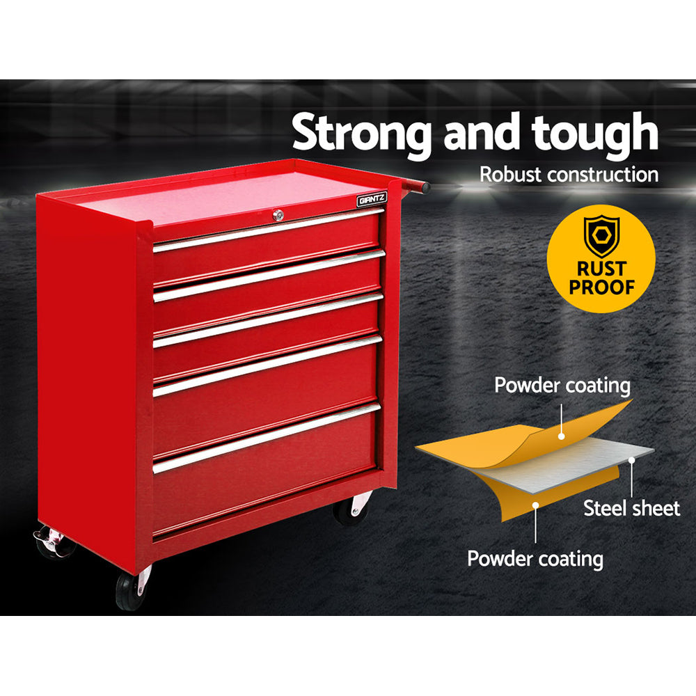Giantz 5-Drawer Tool Cabinet Trolley Red