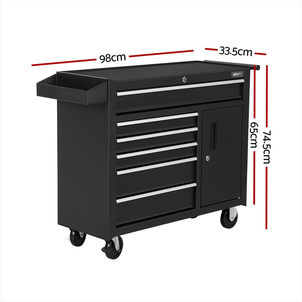 Giantz 6-Drawer Tool Trolley Chest Cabinet Black Wheels