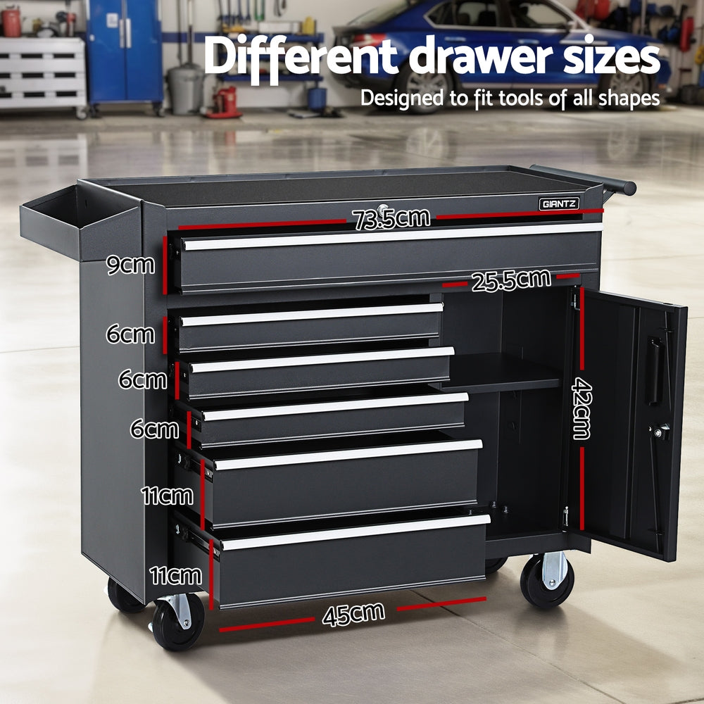 Giantz 6-Drawer Tool Trolley Chest Cabinet Black Wheels
